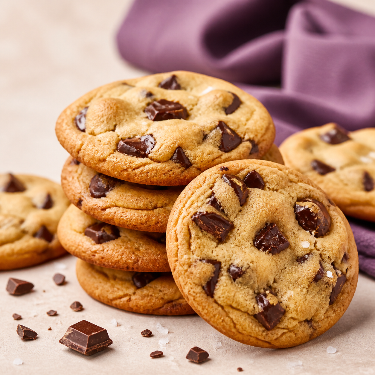 Studio photo of homemade chocolate chip cookies